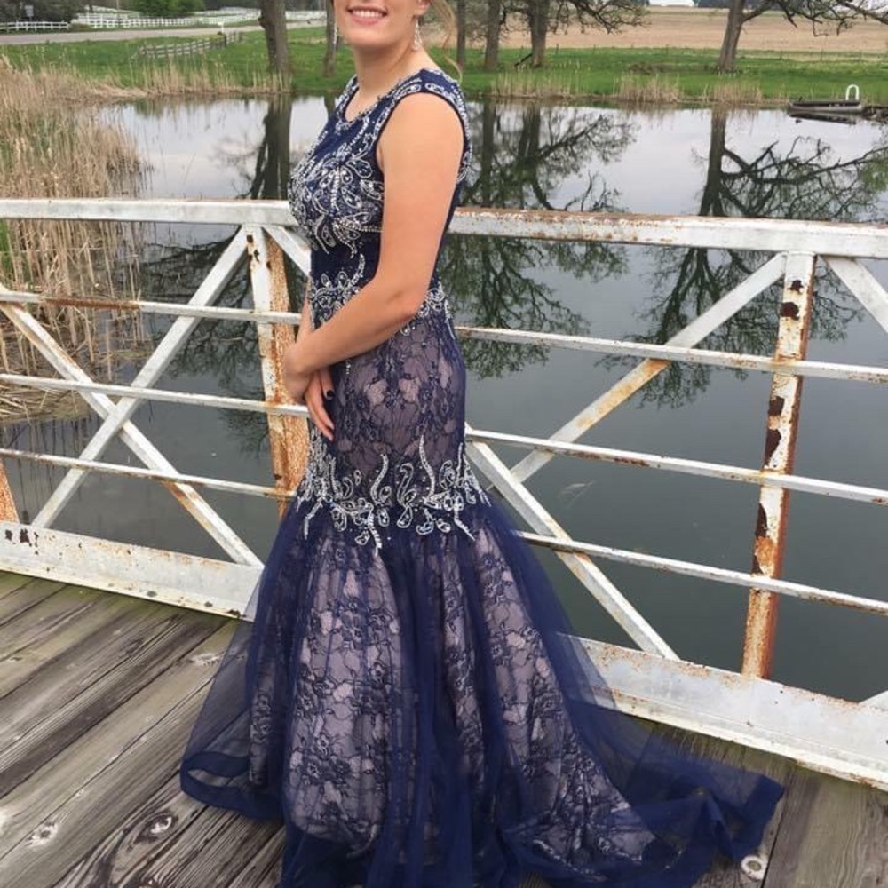Blue and silver prom dress